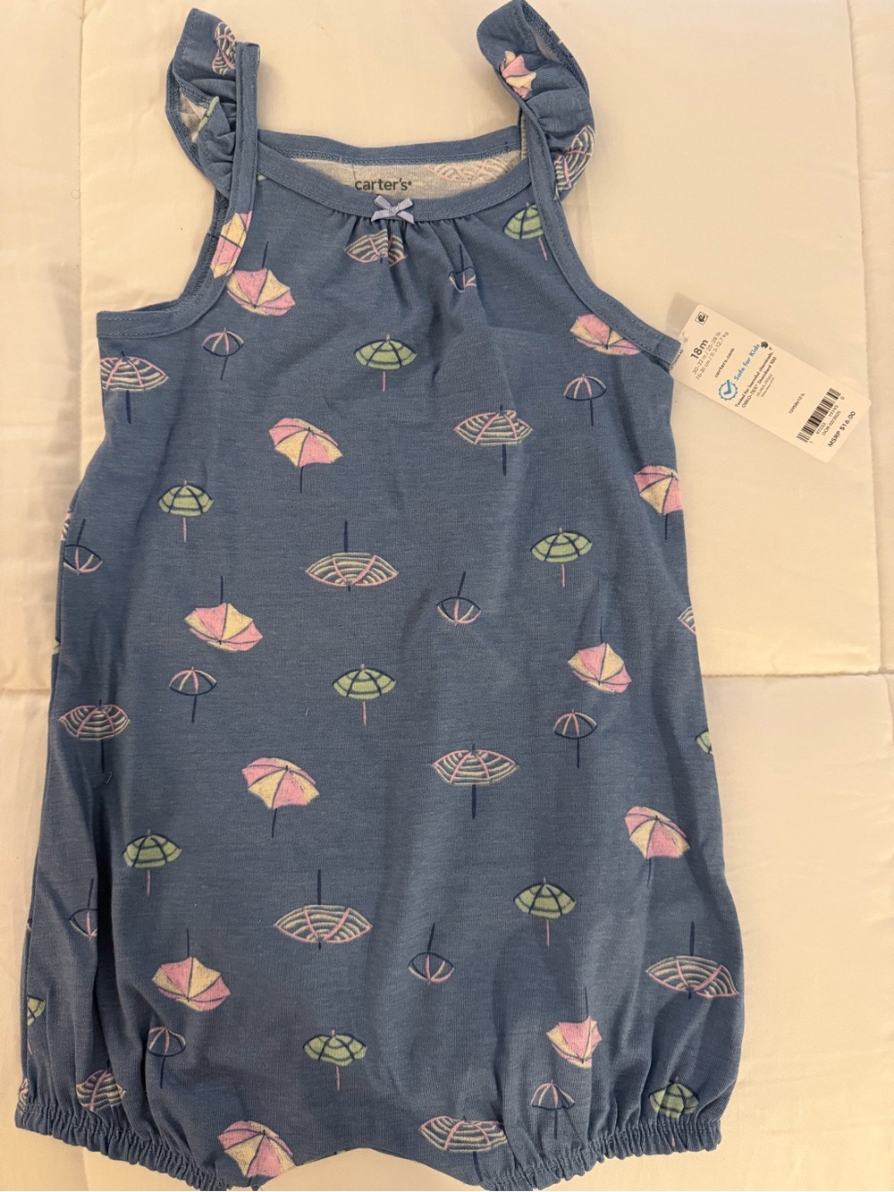 NWT - Carter's Blue Umbrella Print Romper - 18mos.